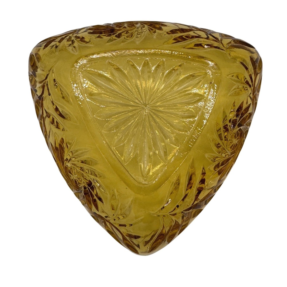 Vintage Amber Hazel Glass Triangle Candy Dish and Lid Pinwheel Starburst 1950s - Picture 4 of 14